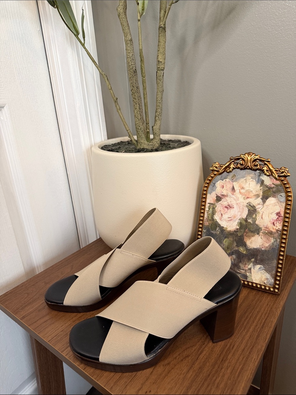 Rapisardi Ron White Made In Italy Beige Stretch Block Heel Sandals EU 37 - Picture 9 of 9